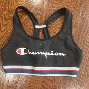 Vintage Champion Black Sports Bra with Red and Blue Accents